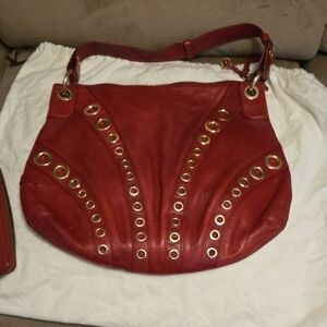Cole Haan Red Shoulder Bag with Gold Eyelets